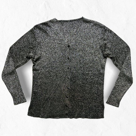 Black and Silver Metallic Button Front V-Neck Cardigan - Picture 1 of 7